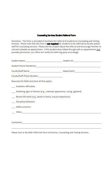 Free 47 Sample Counseling Referral Forms In Pdf Ms Word Doc