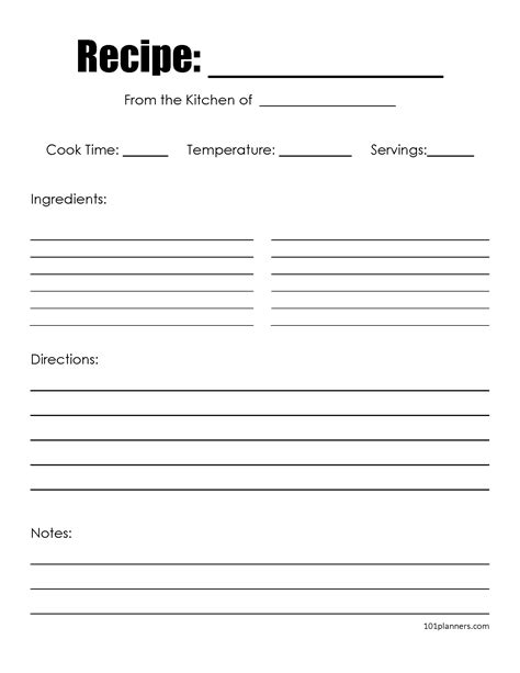 Full Page Recipe Template For Word