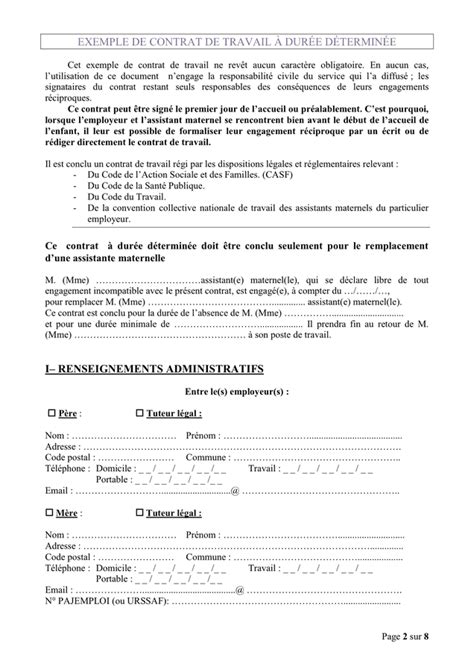Contrat De Travail D Un Assistant Maternel DOC PDF Page 2 Sur 8