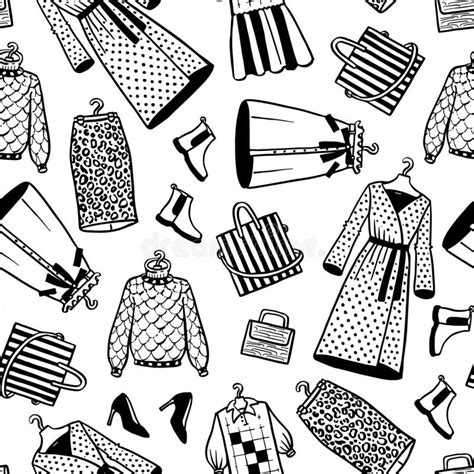 Vector Seamless Pattern With Women`s Wardrobe On White Color