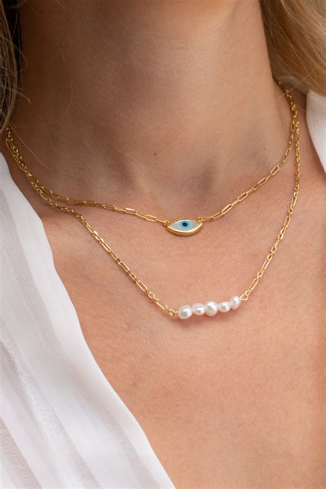 Jewelry Necklaces Women Necklaces Gold Evil Eye Necklace Tiny Pearls Necklace