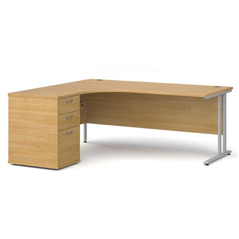 Oak 1800mm Left Hand Ergonomic Corner Desk Complete With 3 Drawer Desk