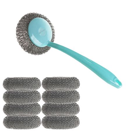 Wideskall 9 Pcs Kitchen Cleaning Stainless Steel Sponge Scrubbers With Handle Scouring Pad Brush