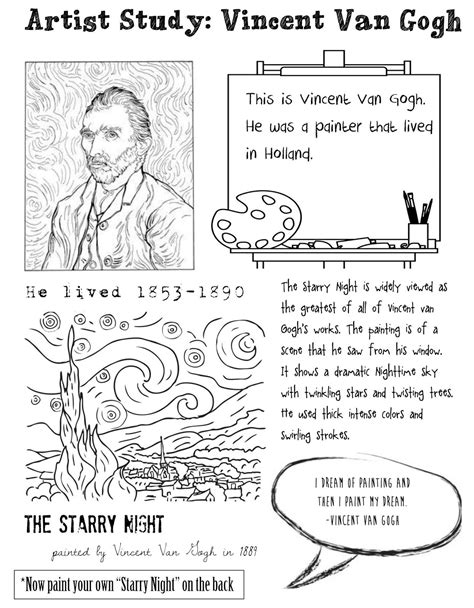 Artist Study Vincent Van Gogh Art History Lessons Art Handouts