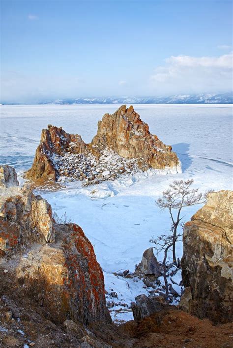 Rock Shamanka On Cape Burkhan On Olkhon Island In Siberian Lake Stock