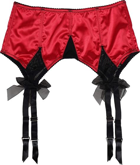 Tvrtyle Women S Red Satin Sexy Wide Straps Big Bow Metal Clips Garter Belts For