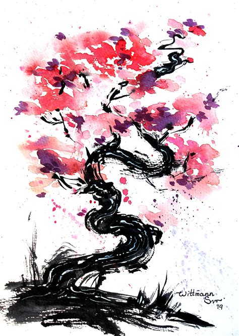 Sakura Painting Tree Original Art Cherry Blossom Japanese Art Etsy