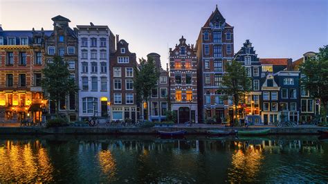 Image Amsterdam Netherlands River Evening Cities Building 1920x1080