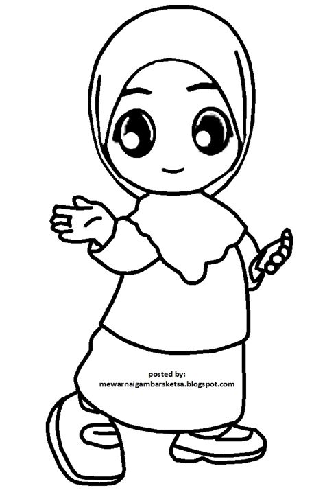 Mewarnai Gambar Mewarnai Gambar Sketsa Kartun Anak Muslimah 99