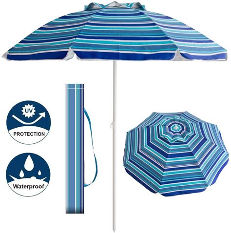 7ft Beach Umbrella Uv 50 Protection With Tilt And Silver Coating
