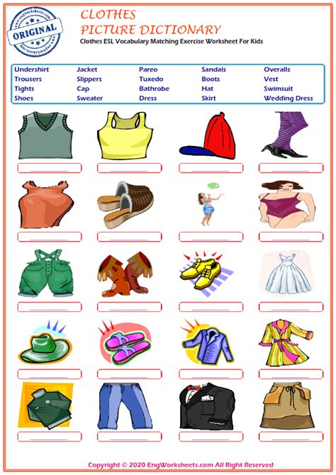 Clothes Printable English Esl Vocabulary Worksheets 2 Engworksheets