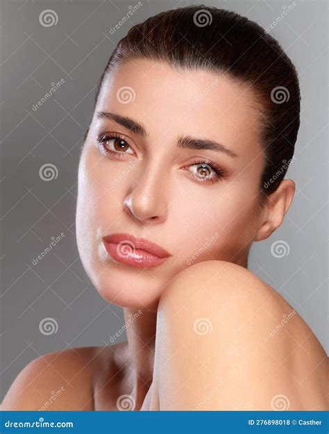 Beauty And Skincare Concept Gorgeous Brunette Woman Face With Makeup