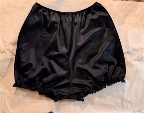Vintage Nylon Bloomers Retro Black Frilly Granny Panties Pinup