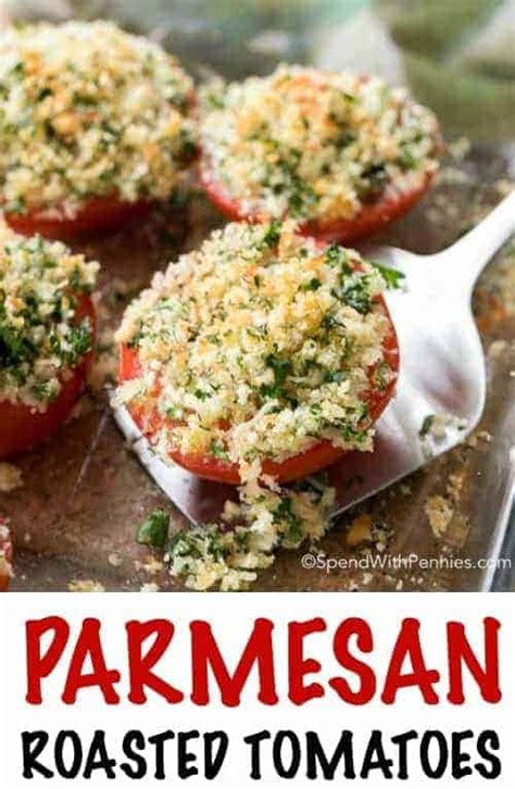 A delicious fresh tomato summer recipe, perfect as a main dish or appetizer. Parmesan Oven Roasted Tomatoes - Spend With Pennies