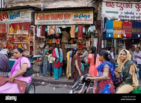 Crowded Market Area In Old Ahmedabad Gujarat India Stock Photo