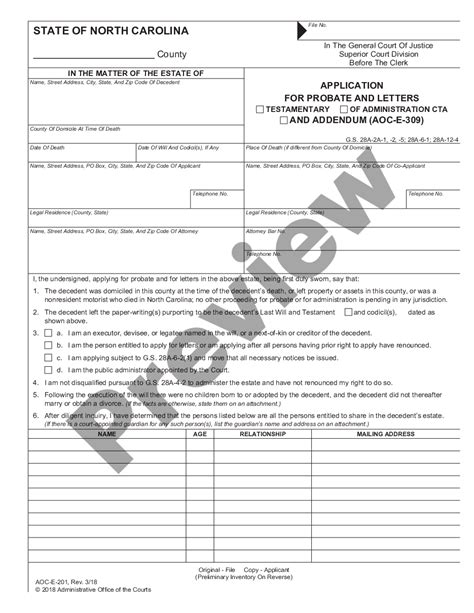 North Carolina Application For Probate And Letters Letter Of