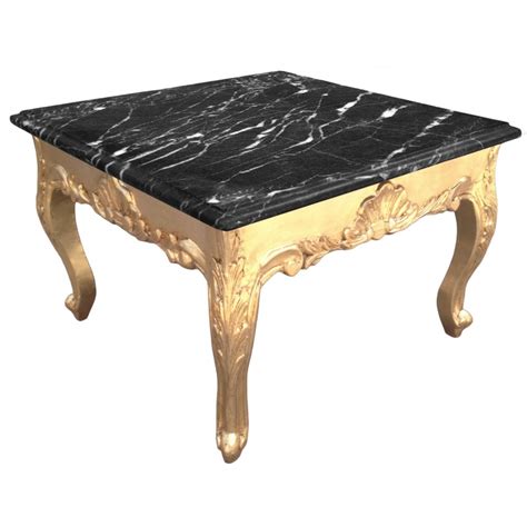 Square Coffee Table Baroque Style Gold Leaf Black Marble Top