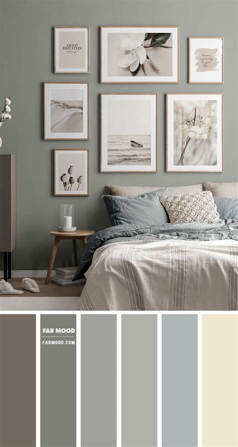 Muted Grey Green Bedroom Colour Scheme With Beige And Dusty Blue