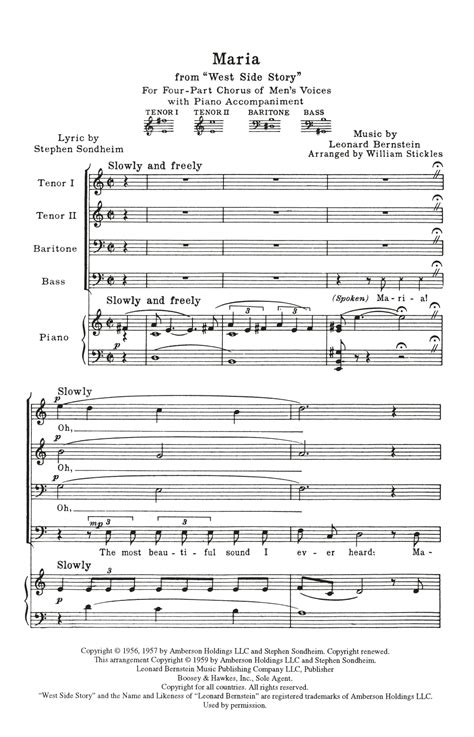 Maria From West Side Story Arr William Stickles Sheet Music