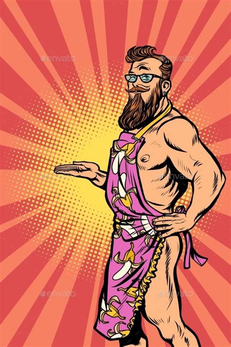 Naked Male Hipster Waiter Retro Vector Vector Art Desenho Pop Art