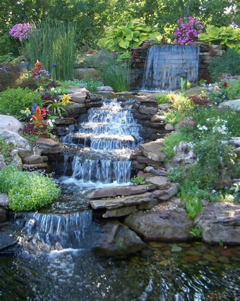 Exterior Pretty Backyard Waterfall Completing The Ponds And Patio Of