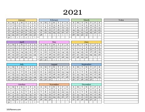 Free Printable 2021 Yearly Calendar At A Glance 101 1 Calendar