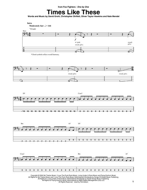 Times Like These By Foo Fighters Bass Tab Guitar Instructor