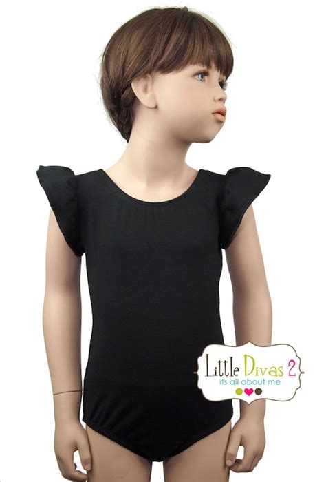 Black Leotard Child Flutterruffle Sleeve Leotard By Littledivas2