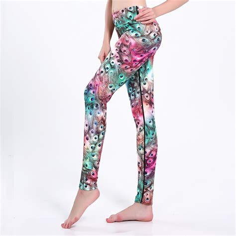 High Quality Feathers Color Printing Fitness Legging Elasticity Plus