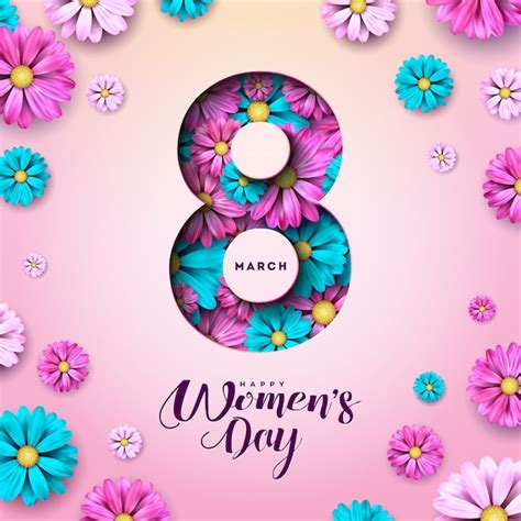 Free Vector 8 March Happy Womens Day Floral Greeting Card