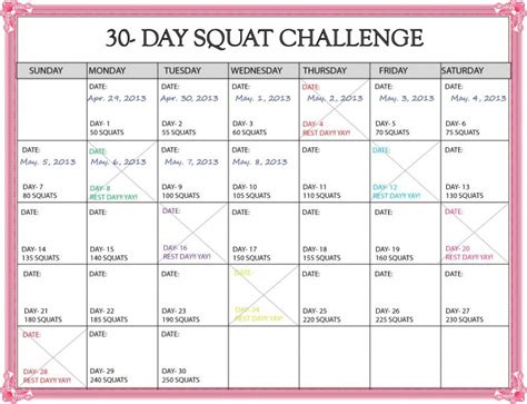 The 30 Day Squat Challenge Schedule Calendar Get Your Calendar Printable
