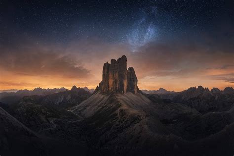 Dolomites Tre Cime Di Lavaredo Milky Way Panorama Michael Shainblum