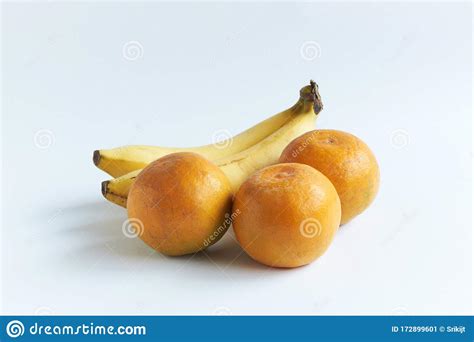 Set Of Oranges And Bananas On White Background Stock Image Image Of