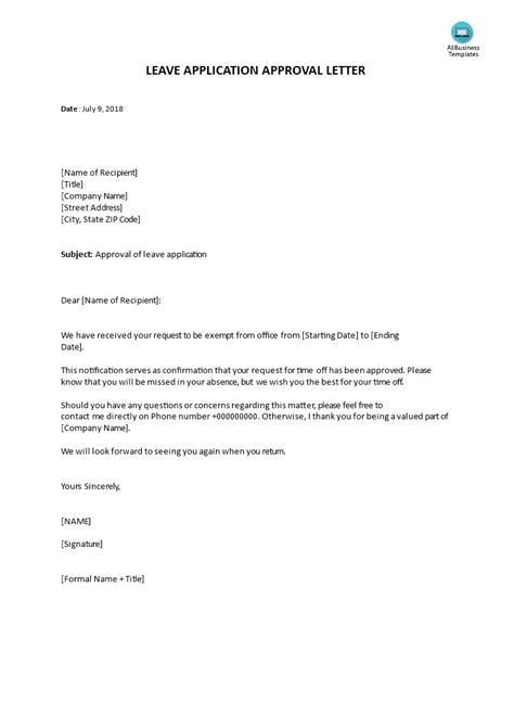 leave application approval letter templates