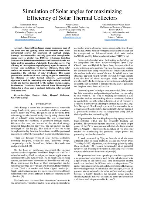 Pdf Simulation Of Solar Angles For Maximizing Efficiency Of Solar