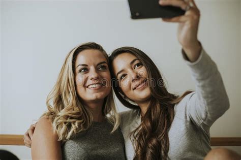 Lesbian Couple Taking A Selfie Stock Image Image Of Caucasian Couple