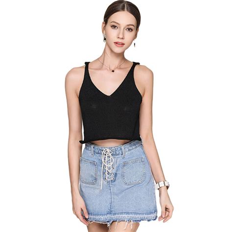 Sexy Womens Plunging V Neck Vest Tops Cropped Wavy Hem Sleeveless Knit Shirt Bottoming Sweater