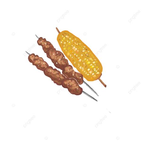 Fragrant Big Skewers Grilled Corn Lamb Kebab Barbecue PNG