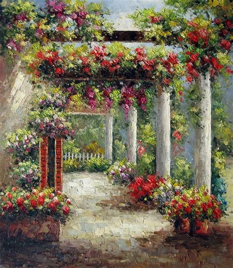 Landscape Flower Garden Oil Painting On Canvas Garden Oil Etsy