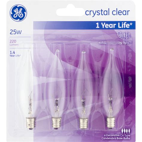 Ge Crystal Clear 25w Decorative Candelabra Base Bulbs 4 Ct Instacart