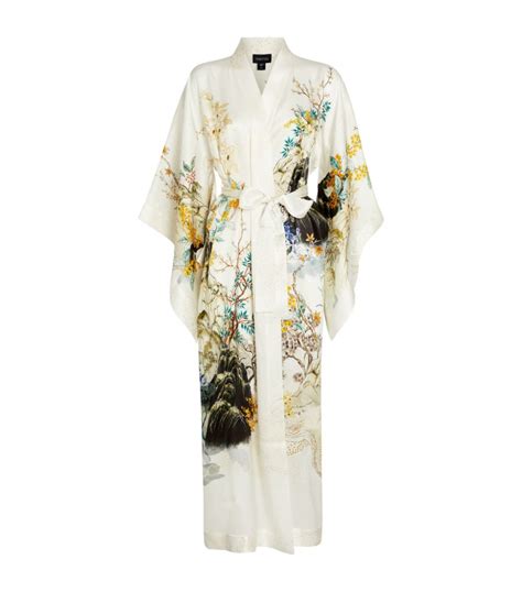 Meng White Floral Silk Long Kimono Harrods UK