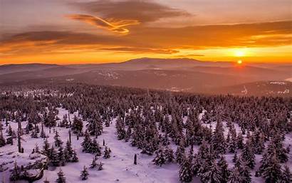 Sunset Snow Winter Mountains Trees Wallpapers Sky