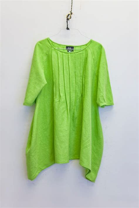 Casual Loose Dress Linen Shirt Women Blouse Lime Green By Nmeno1 With
