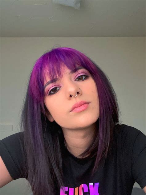 Purple Dyed Bangs With Black Medium Length Hair Bangs In This Moment