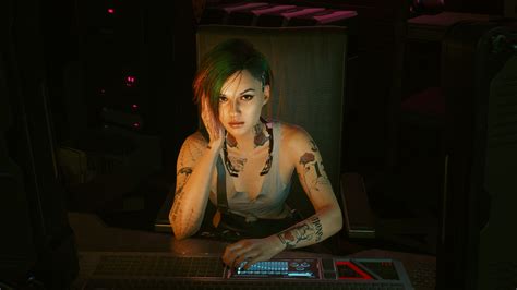 Wallpaper Judy Alvarez Keyboards Tattoo Cyberpunk 2077 Looking At