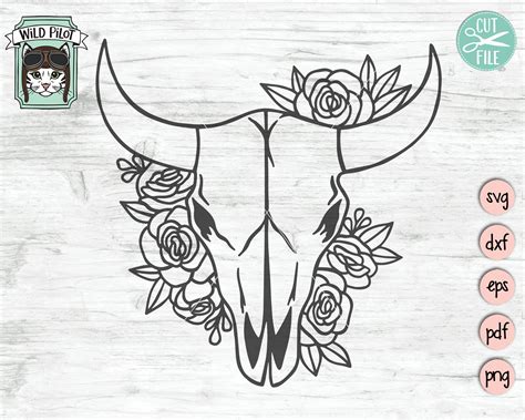 Cow Skull With Flowers Svg File Cow Skull Svg File Cow Skull Etsy