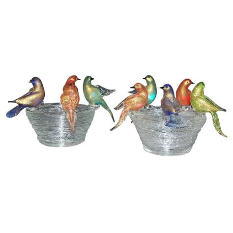 Pair Of Beautiful Murano Bowls With Stunning Birds At 1stdibs