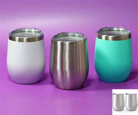 Stainless Steel Stemless Wine Glass Tumbler 2 Pack 12 Oz Double Wall Vacuum Insulated Wine