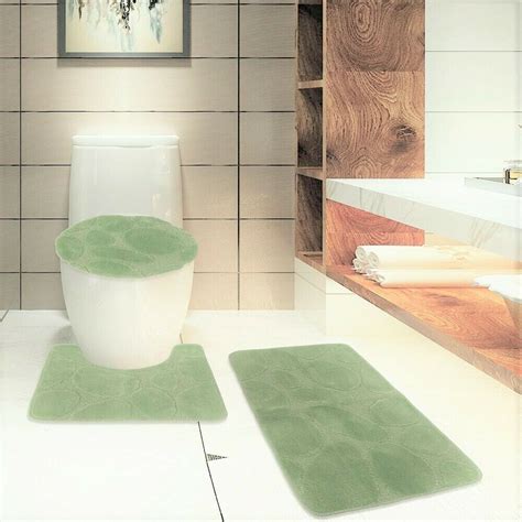 3 Pc Sage Bathroom Set Bath Mat Rug Contour And Toilet Lid Cover