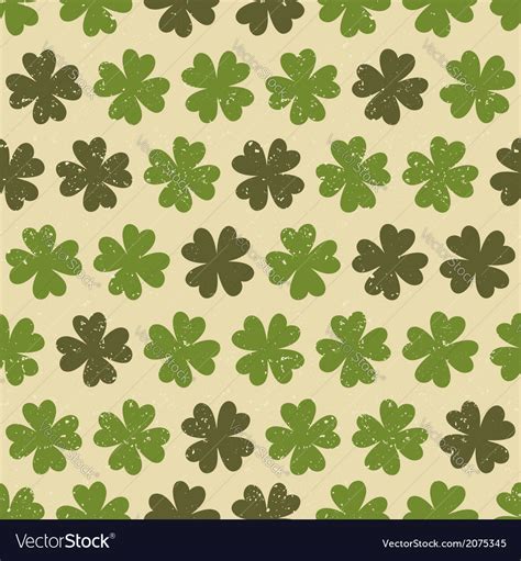 Seamless Four Leaf Clovers Green Vintage Pattern Vector Image